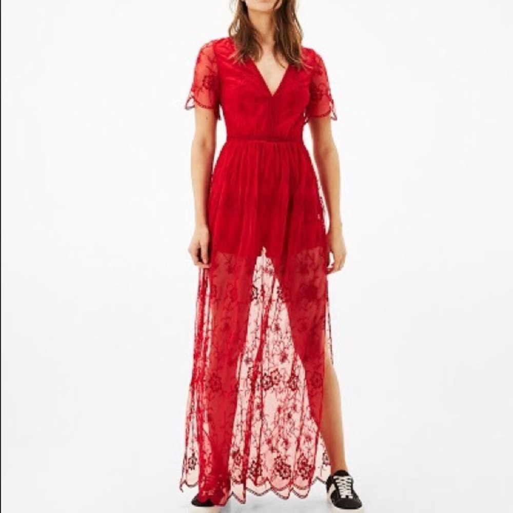 Red Lace Romper Dress